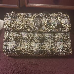 Kurt Geiger Black and Gold Embroidered Clutch